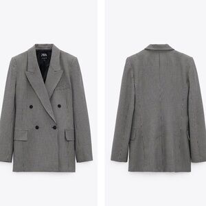 Zara Double breasted Checked Blazer Black White M